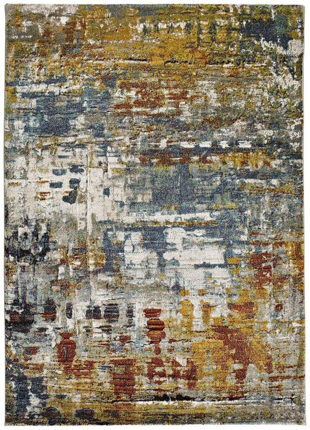 Tapis abstrait gris/bleu/rouille 80x150 cm