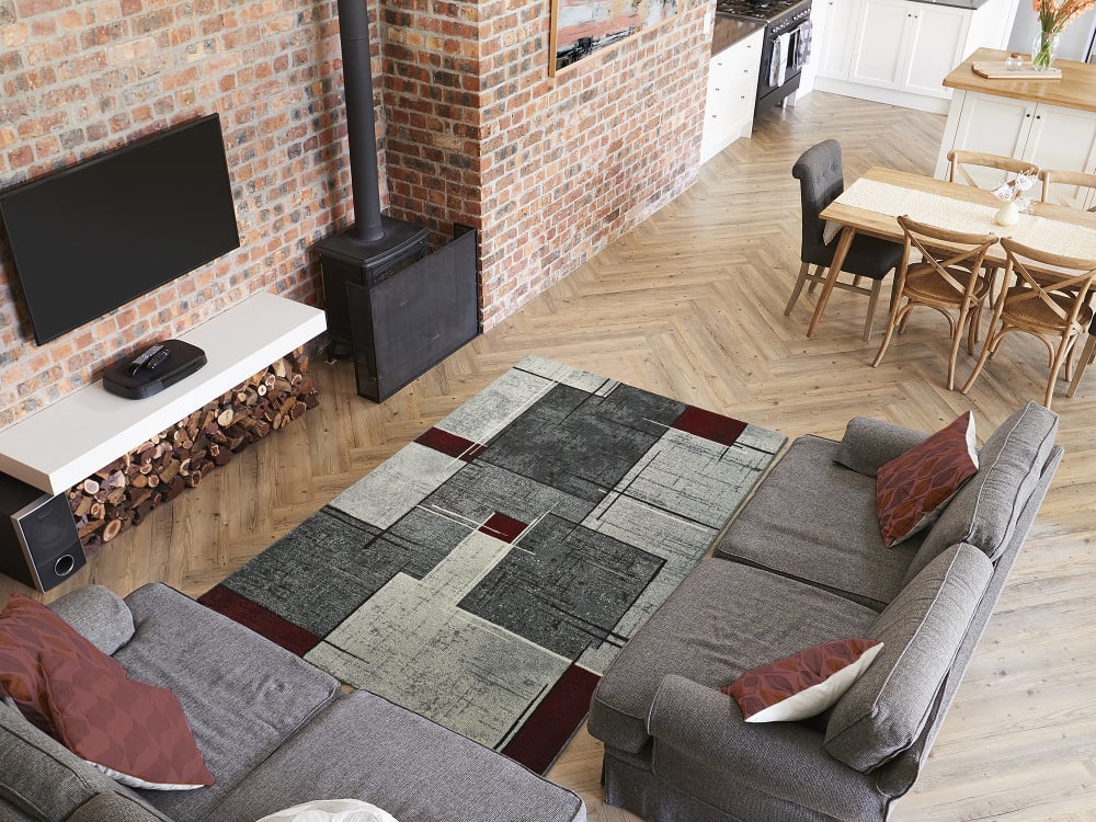 Tapis descente de lit gris/rouge 60x120 cm — vue 3