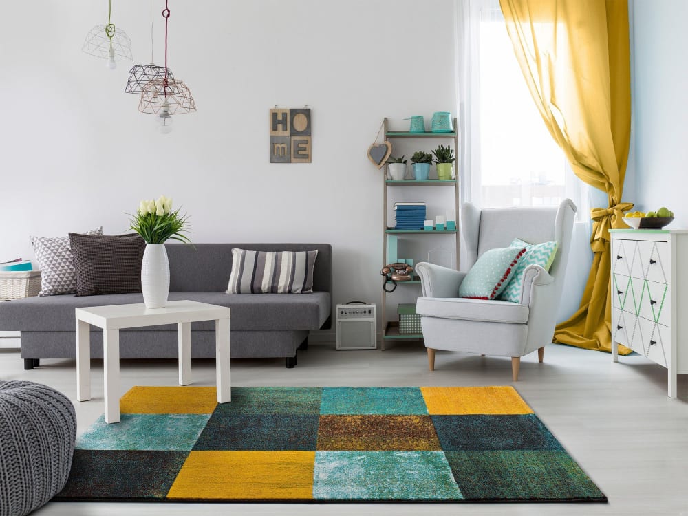 Tapis géométrique blau/jaune 160x230 cm — vue 3