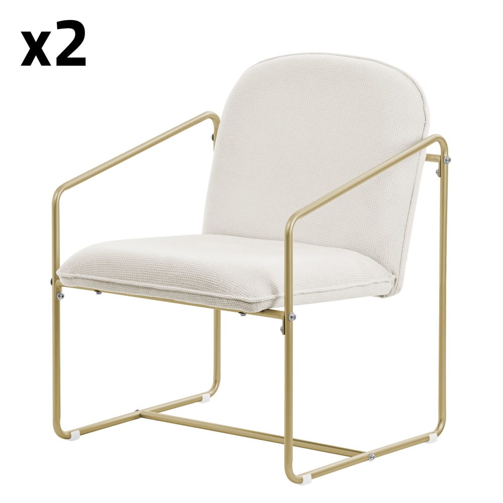 ML-Design Sessel 2er Set Beige gepolstert mit Armlehne und goldenem Stahlgestell style modern - Pes - Polyester