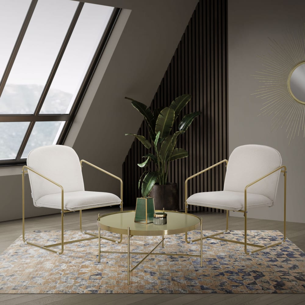 Sessel 2er Set Beige gepolstert mit Armlehne und goldenem