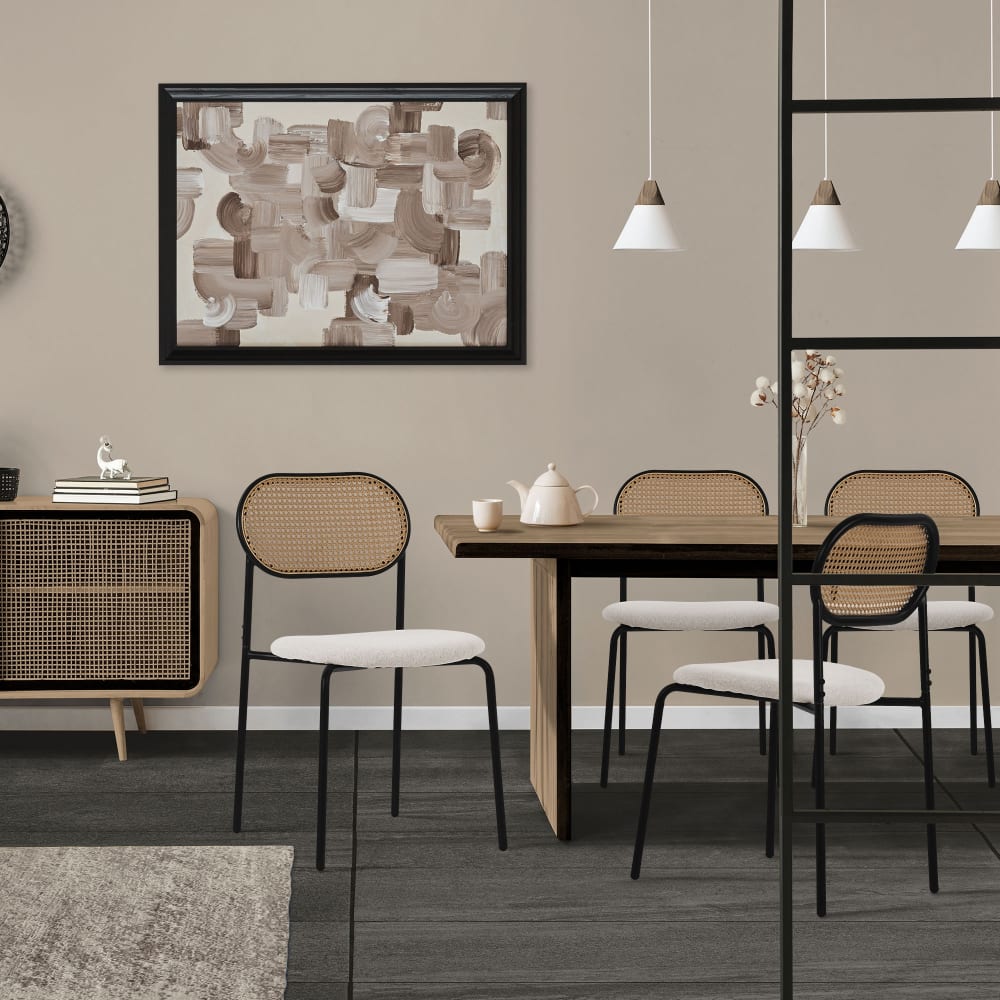 Esszimmerstühle 4er Set Beige Rattan Rückenlehne Metallbeine Rund