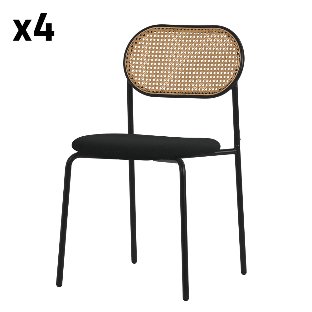 ML-Design Esszimmerstühle 4er Set Schwarz Rattan Rückenlehne Metallbeine Rund Schwarz Pes - Polyester