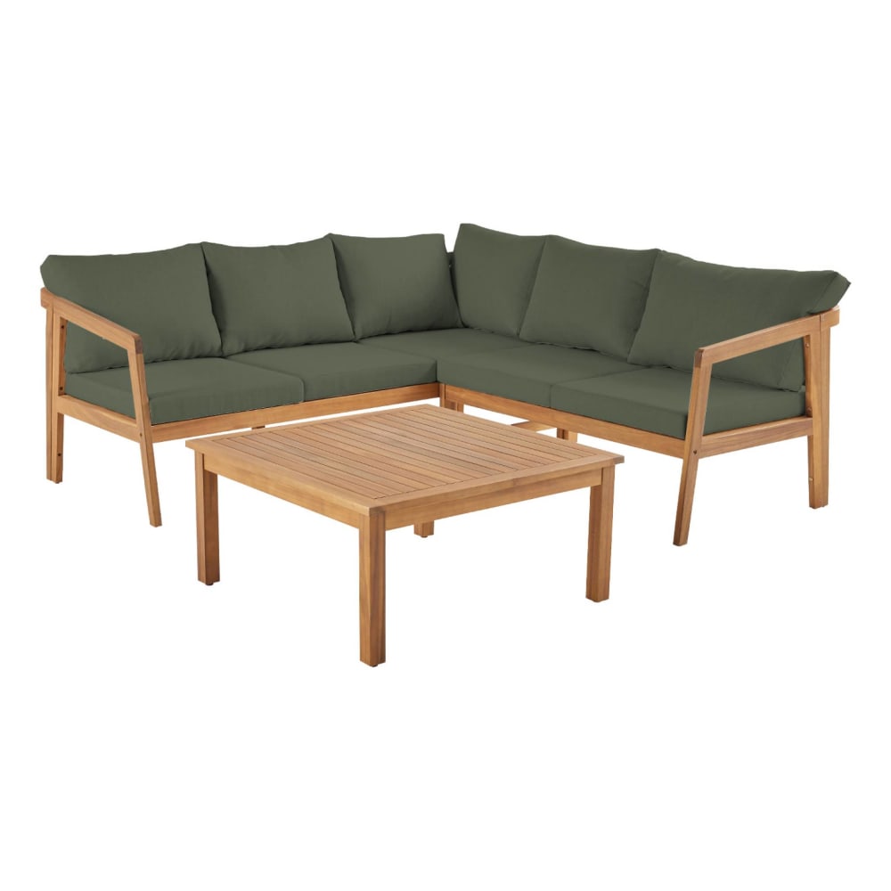 Salon de jardin d'angle kaki en acacia 5 places