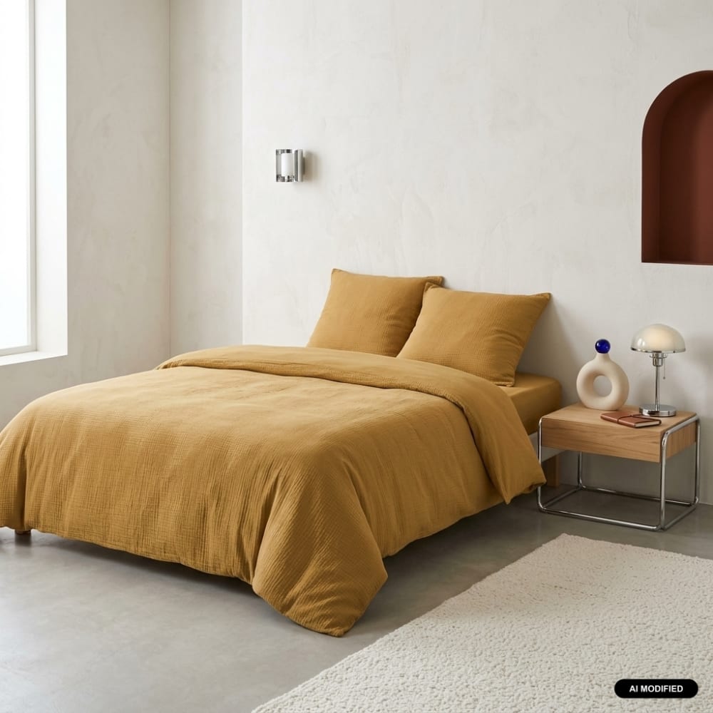 sweeek Bettwäschegarnitur aus Baumwoll-Gaze honig 240x220cm style modern Gelb Öko-Tex Zertifikat Baumwolle