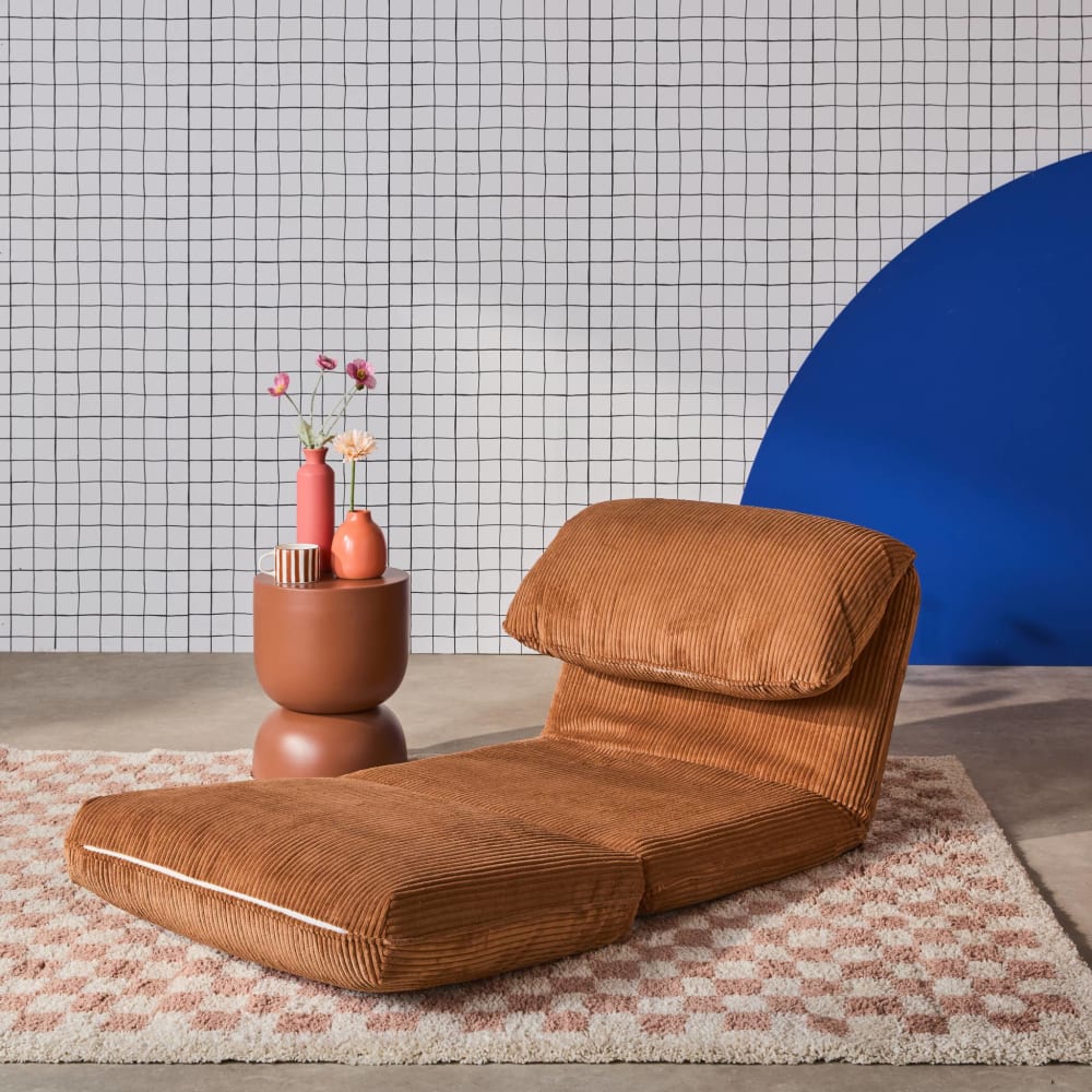 Chauffeuse convertible velours côtelé grosse côte 1 place camel