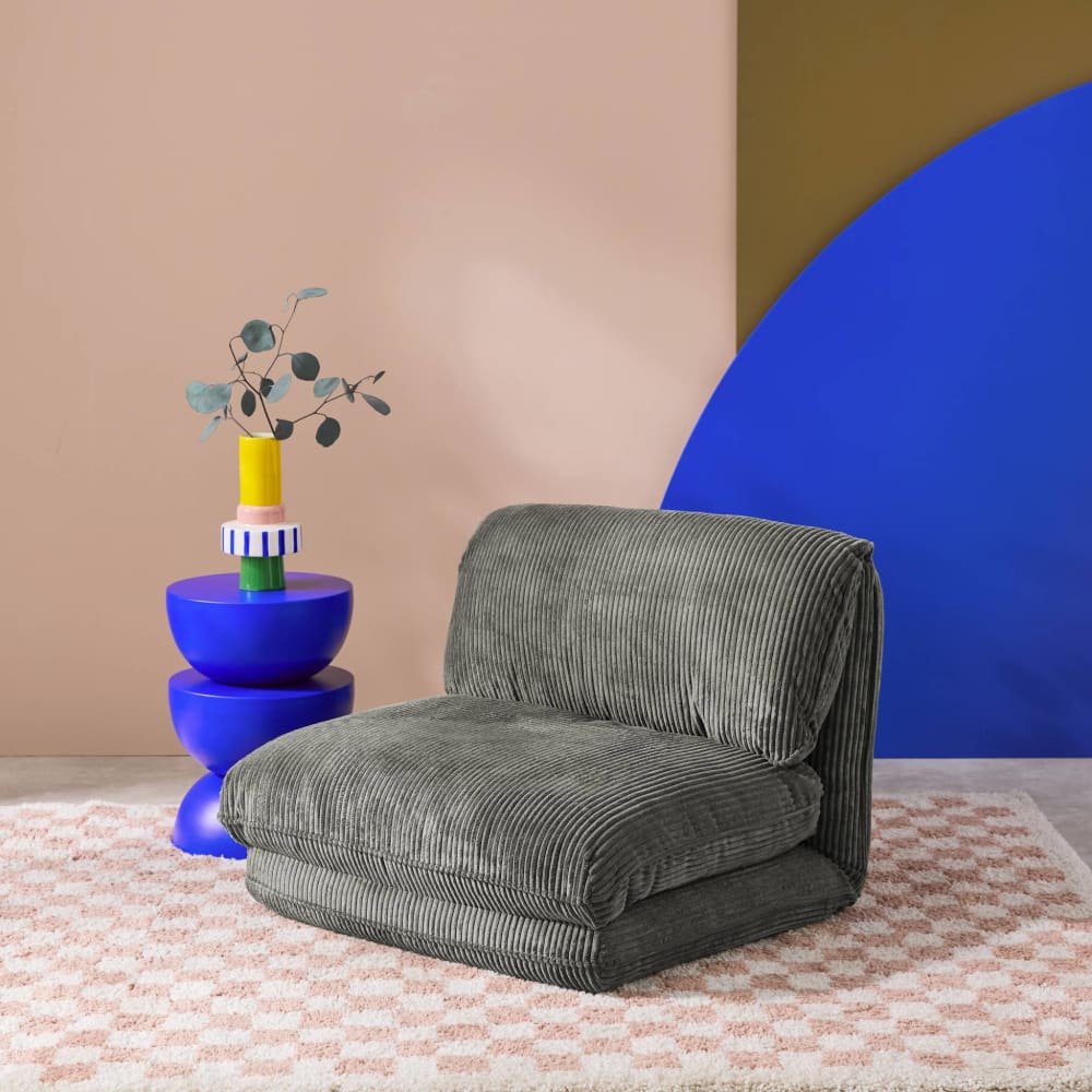 Chauffeuse convertible velours côtelé grosse côte 1 place gris