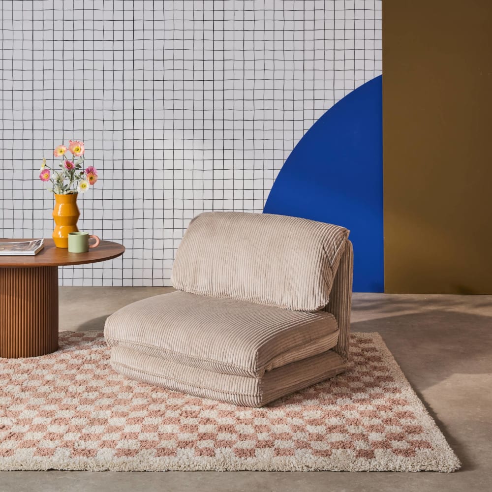 Chauffeuse convertible velours côtelé grosse côte 1 place greige