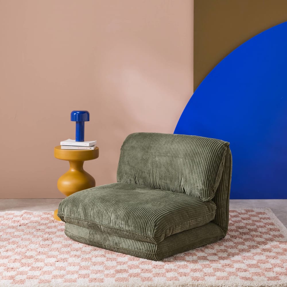 Chauffeuse convertible velours côtelé grosse côte 1 place kaki