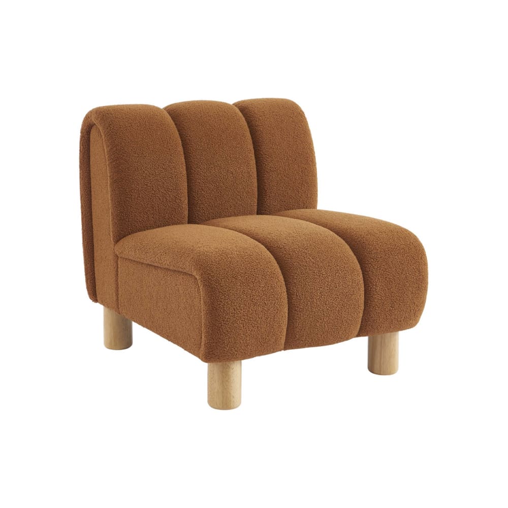 Fauteuil relax pieds bois et tissu bouclette camel
