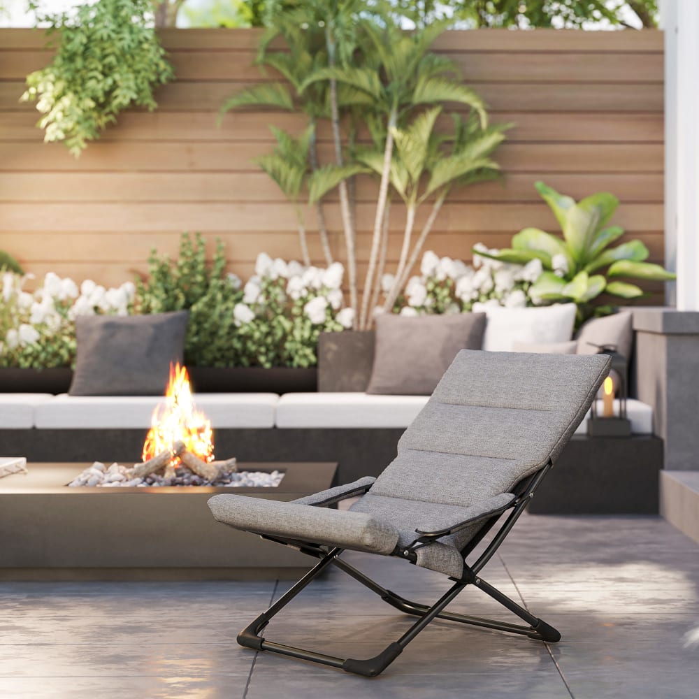 Chaise pliante camping avec coussin épais rembourré en polyester gris