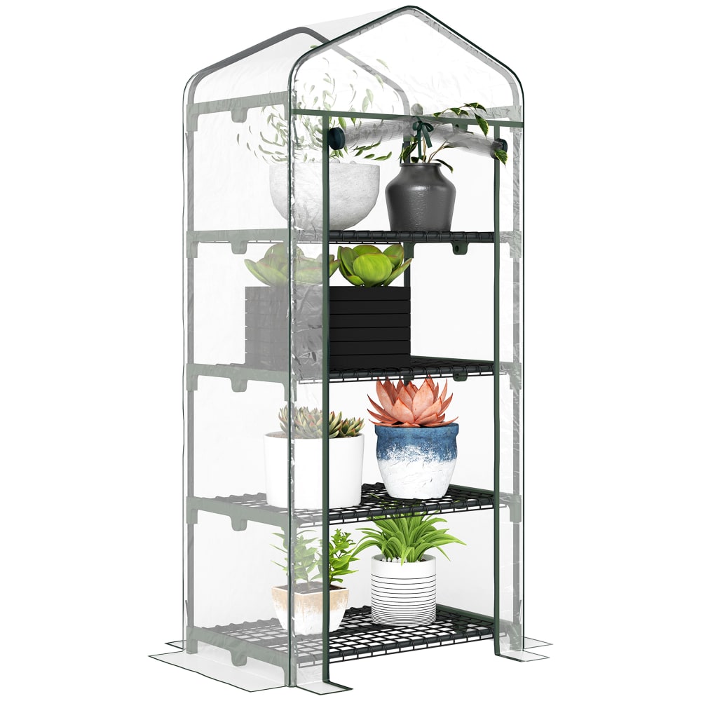 Serre de jardin avec étagères 4 niveaux pvc acier transparente