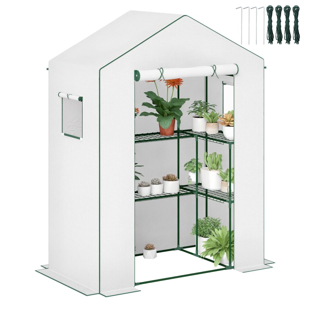 Serre de jardin avec étagères 3 niveaux acier blanc