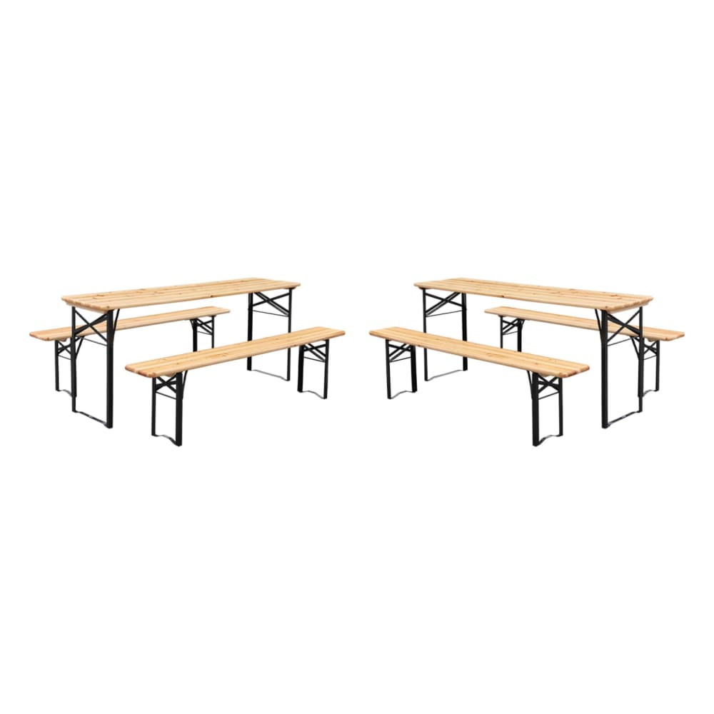 Lot de 2 tables de réception pliantes bois de sapin 2 bancs naturel