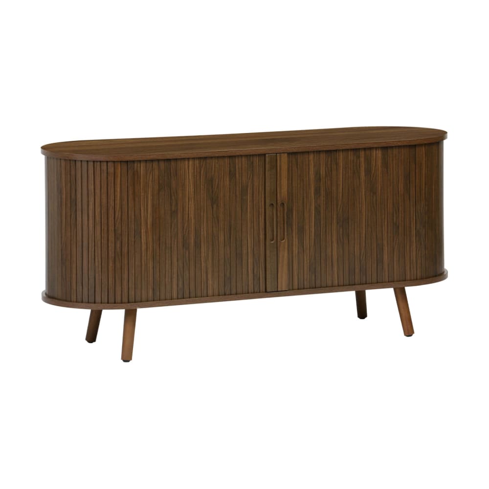 Meuble tv scandinave décor bois rainuré, noyer