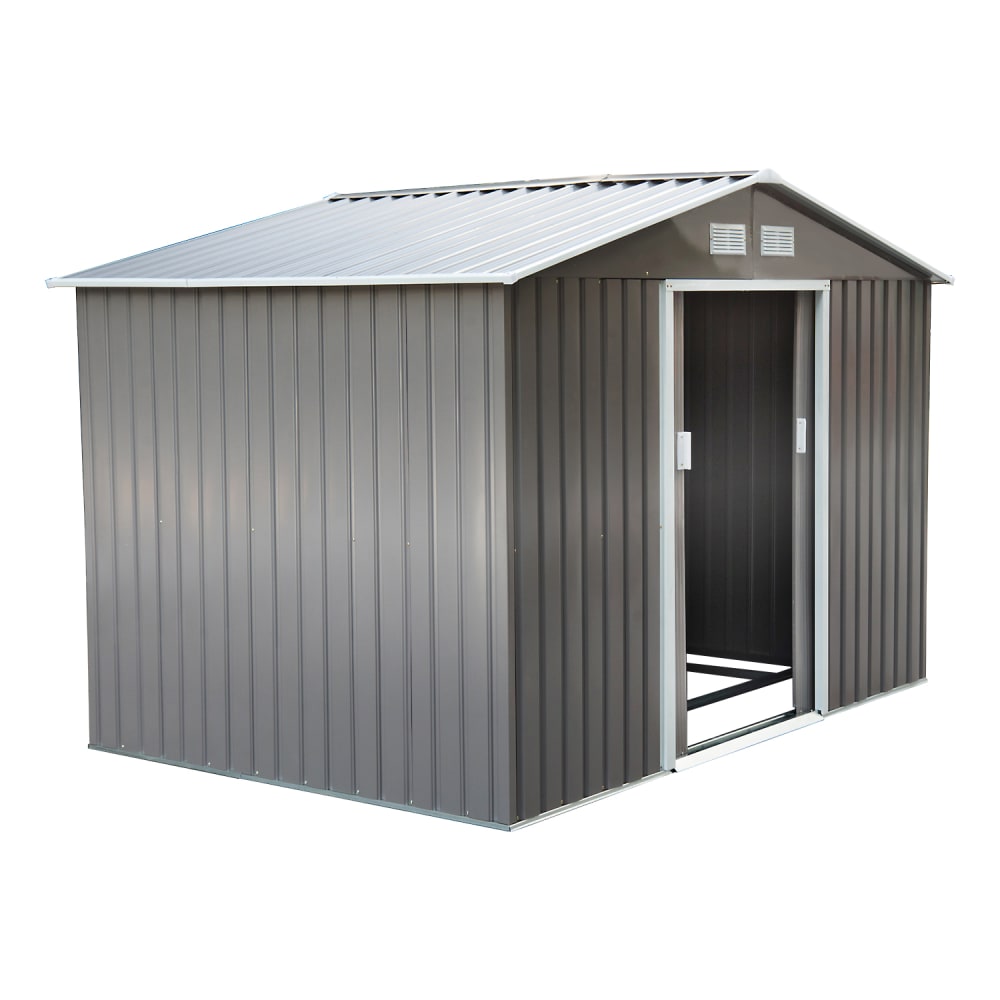 Cabane de jardin porte coulissante acier gris