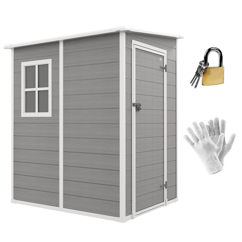 Cabane de jardin porte verrouillable aluminium et pp gris