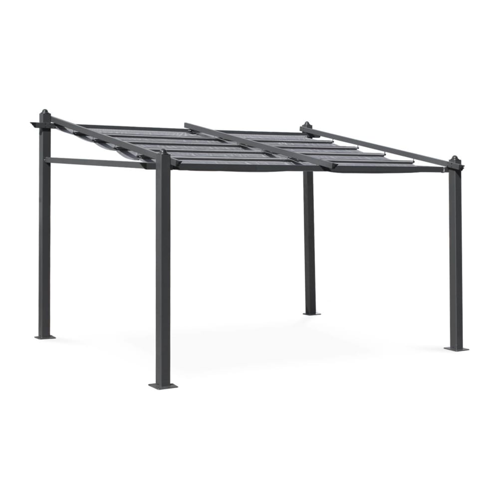Pergola murale en aluminium et toile coulissante 3x4m gris