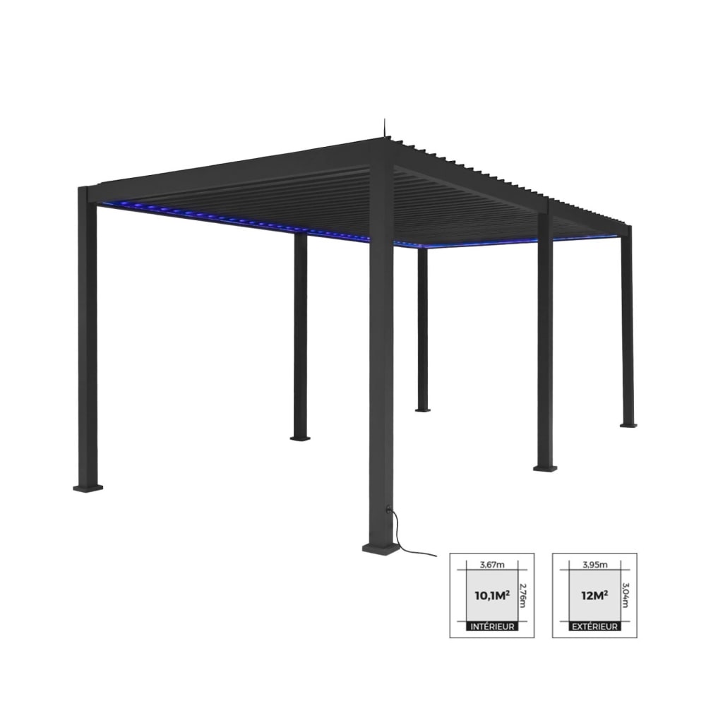 Pergola bioclimatique aluminium motorisée 6x3m led anthracite