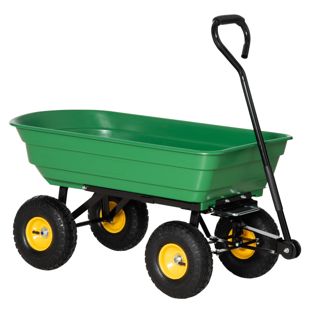 Chariot de jardin à main 75l 200kg acier pp jaune vert
