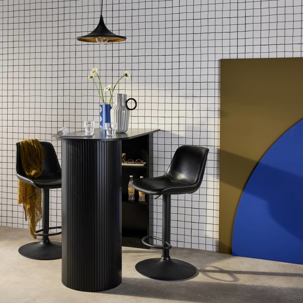 Table haute de cuisine 3 étagères décor bois noir