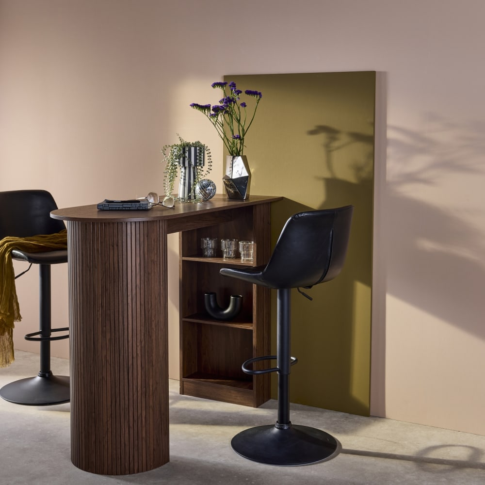 sweeek Hoher Küchentisch mit 3 Ablagen, nussbaumfarbenes Holzdekor style modern Braun Spanplatte
