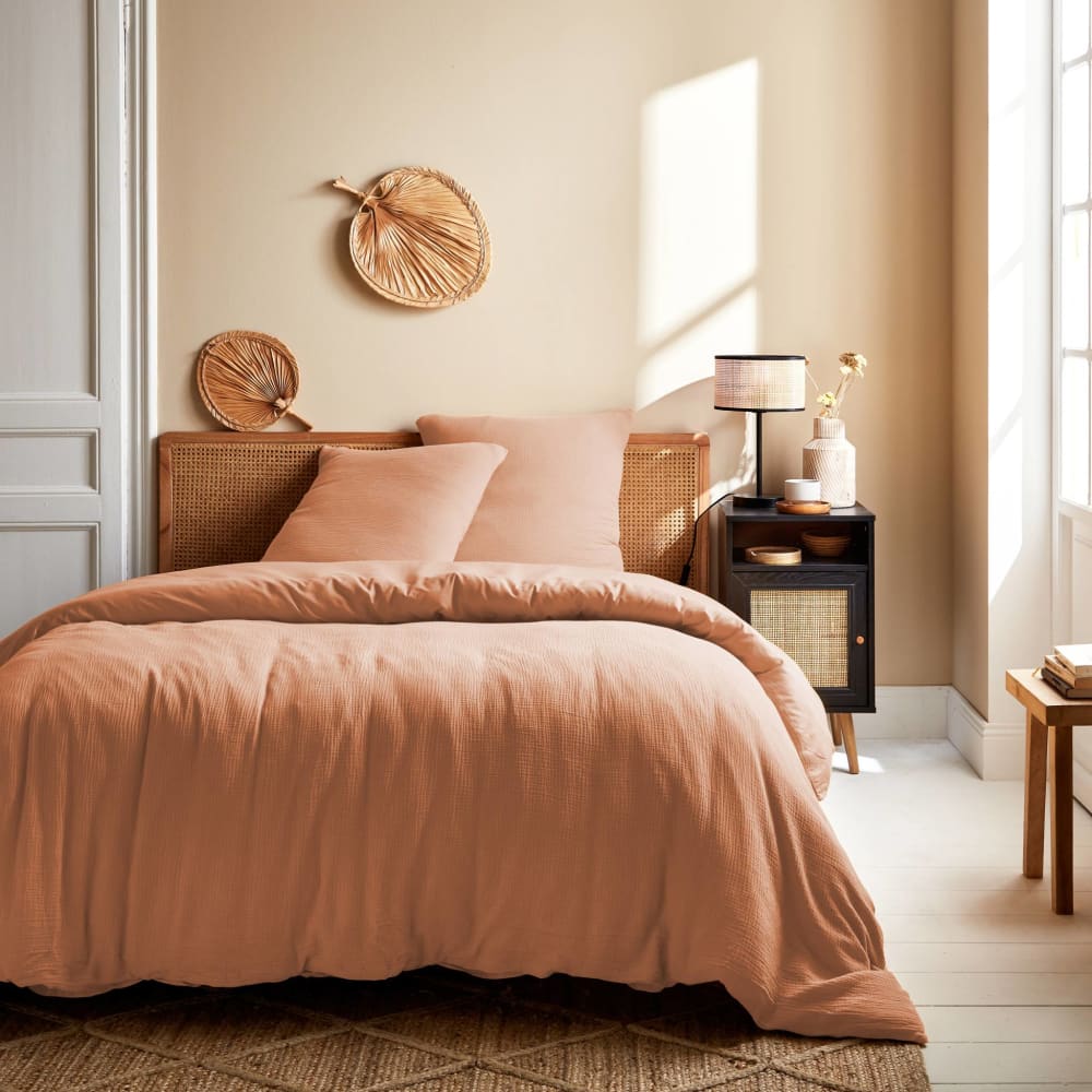 Parure de lit gaze de coton pêche 2 places 260 x 240 cm