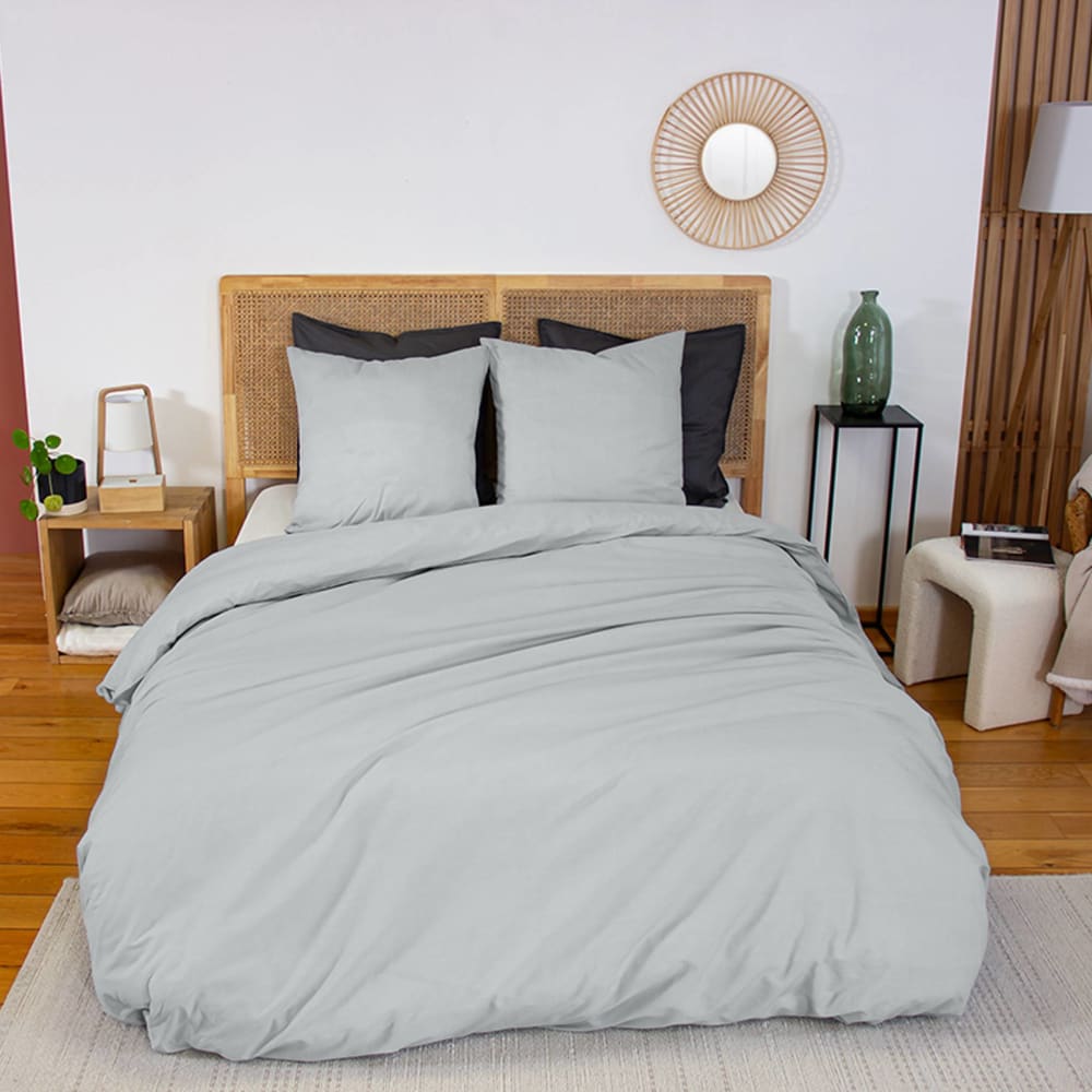 Parure de lit percale de coton 2 places étain 260x240cm