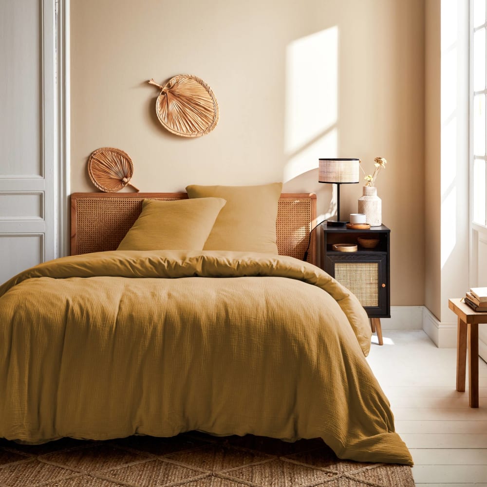 Parure de lit gaze de coton miel 2 places 260 x 240 cm