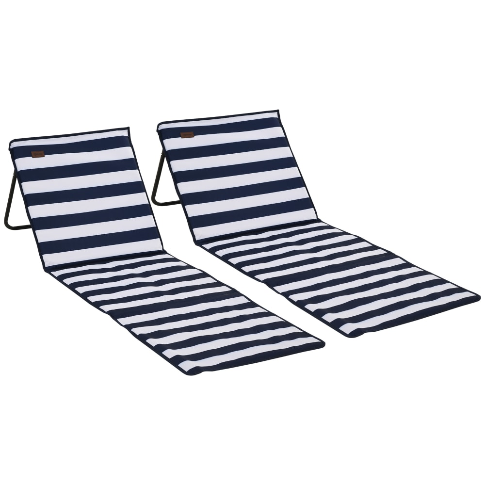 Tapis de plage rembourré dossier inclinable polyester blanc et bleu