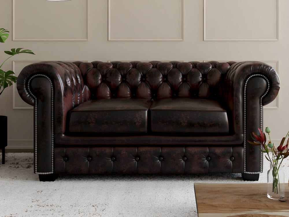 Canapé fixe cuir pleine fleur 2 places marron chocolat