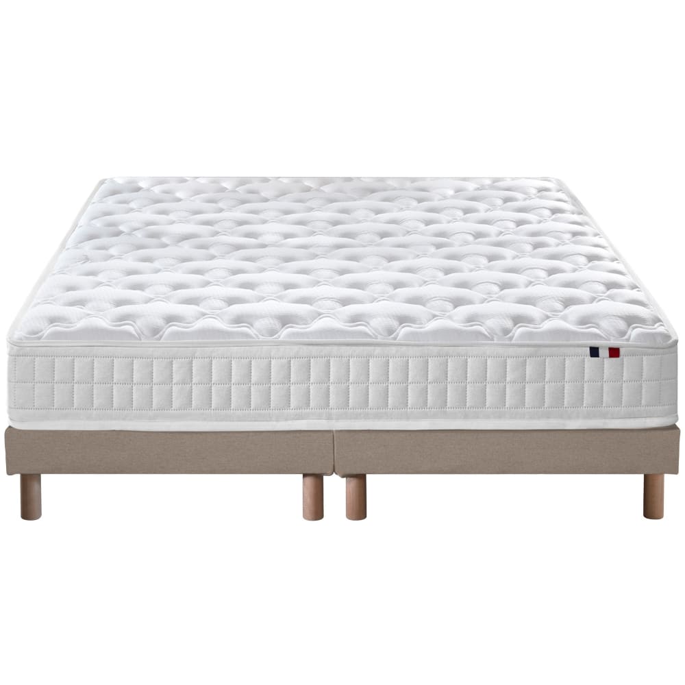 Ensemble matelas ressorts et sommier 2x80x200 beige