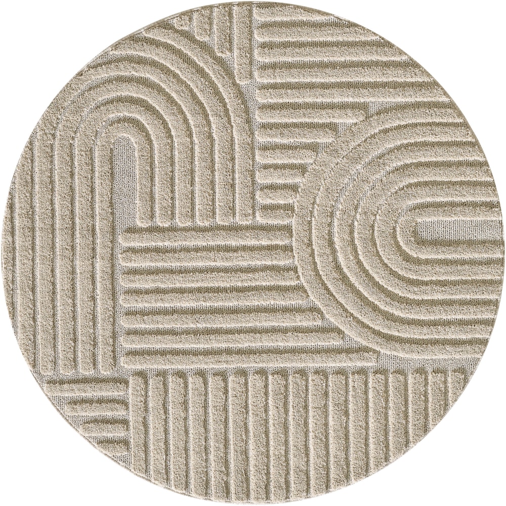 Tapis à reliefs géométriques beige rond - D80 cm