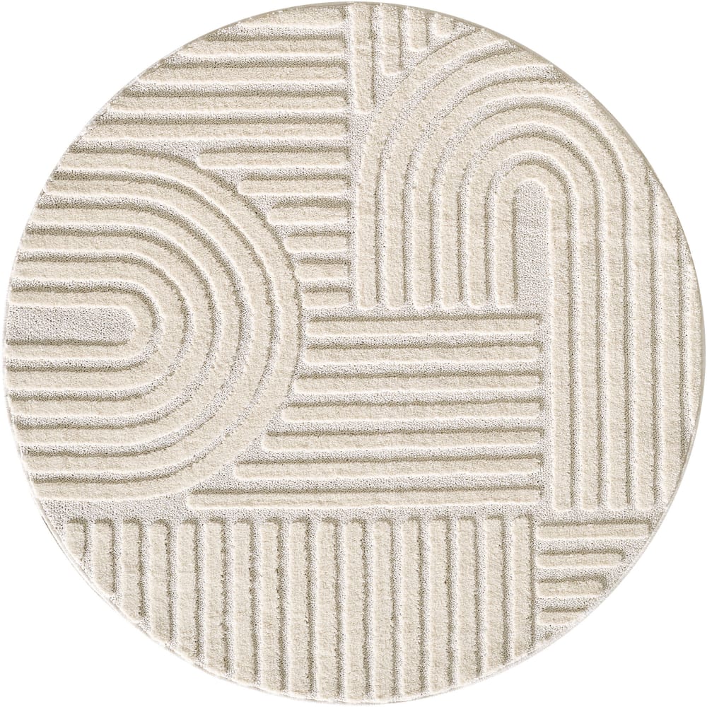 Nazar Teppich mit geometrischen Reliefs creme rund - D200 cm Beige Pp - Polypropylen