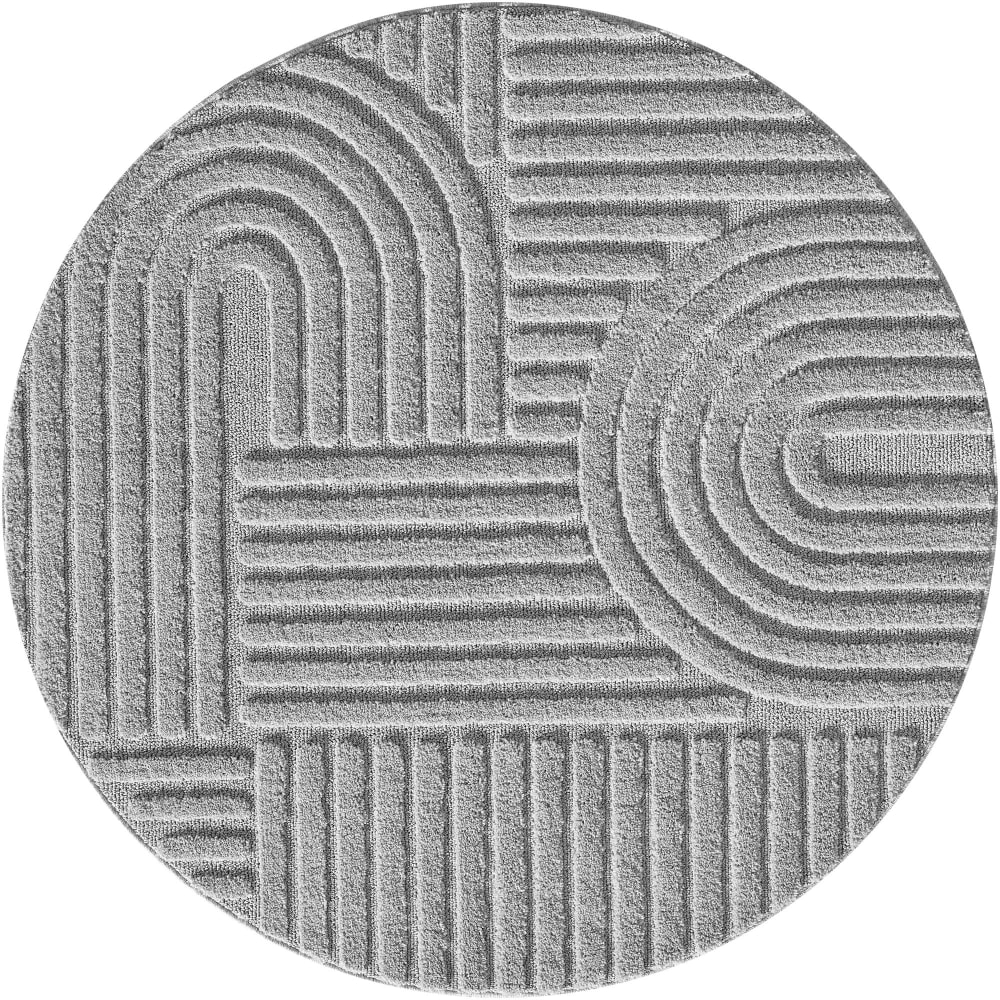 Tapis à reliefs géométriques gris rond - D120 cm