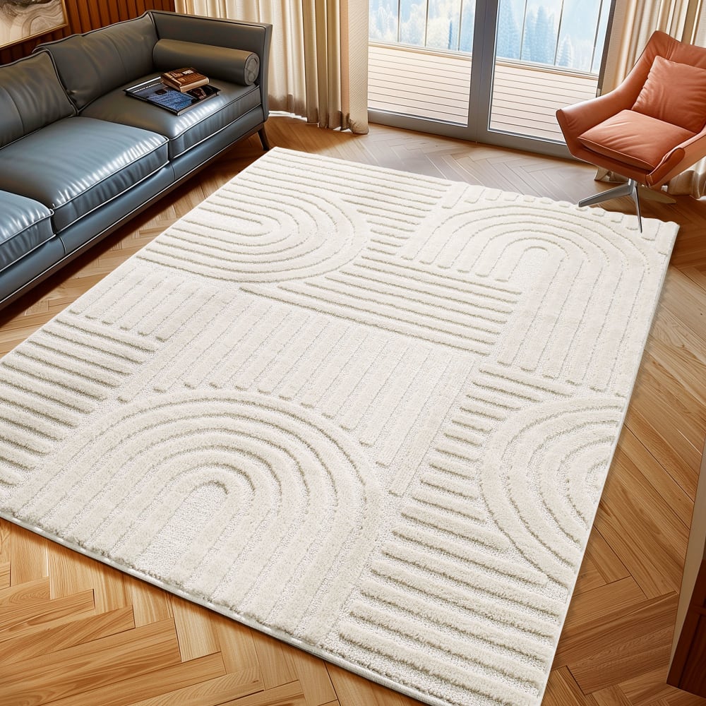 Tapis à reliefs géométriques crème - 80x250 cm — vue 3