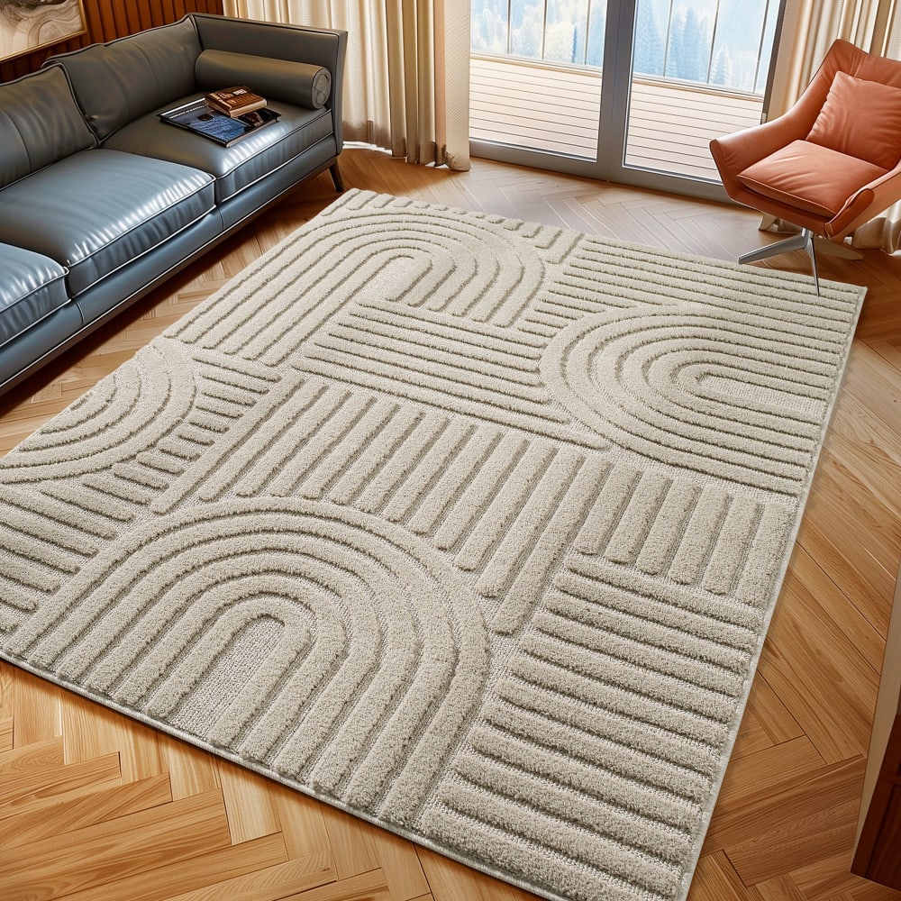 Tapis à reliefs géométriques beige - 80x250 cm — vue 3
