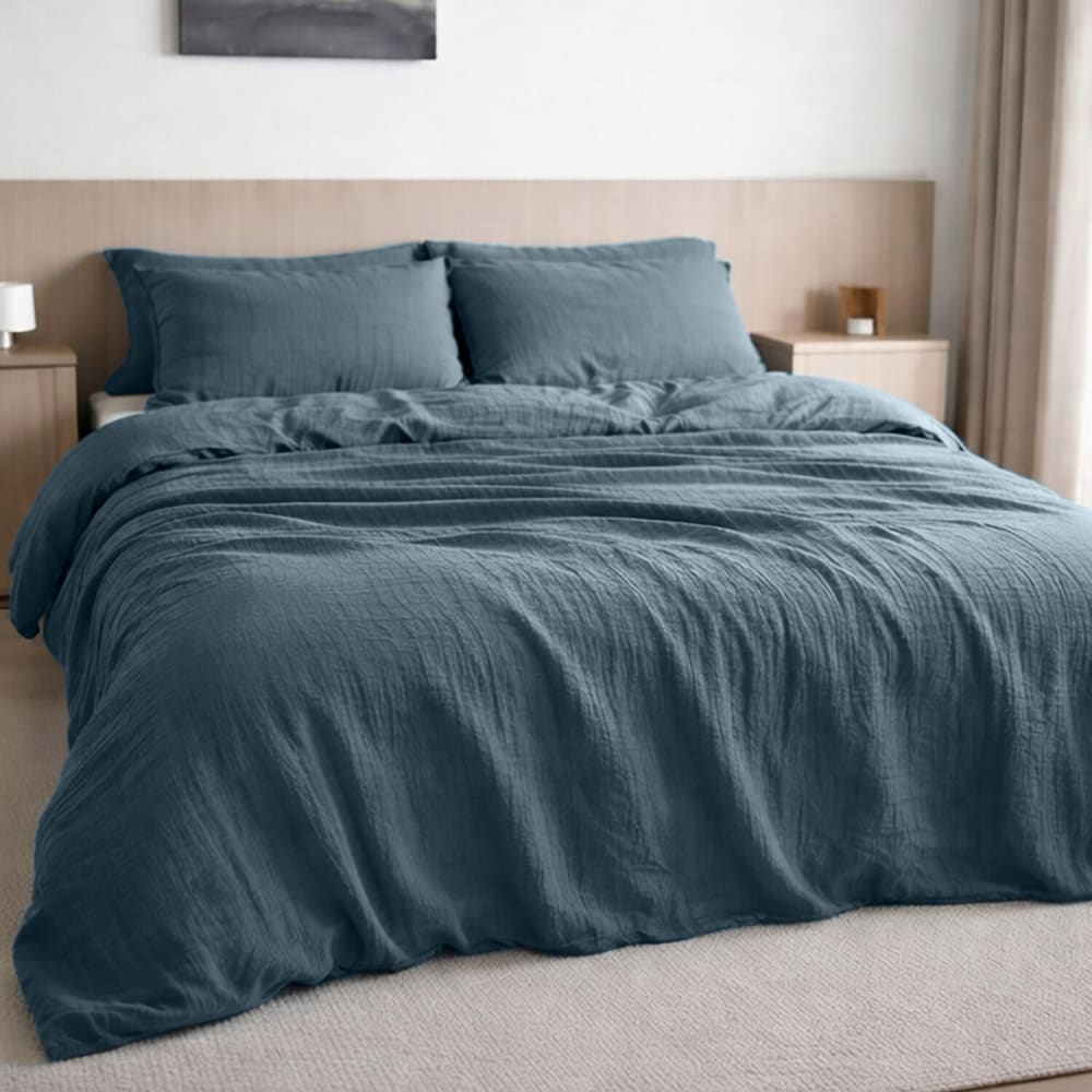 Taie d'oreiller gaze de coton bleu petrole 65x65 cm — vue 4