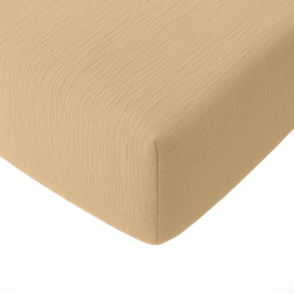 Drap housse 180x200 cm Gaze de Coton Lavé Ecru Naturel