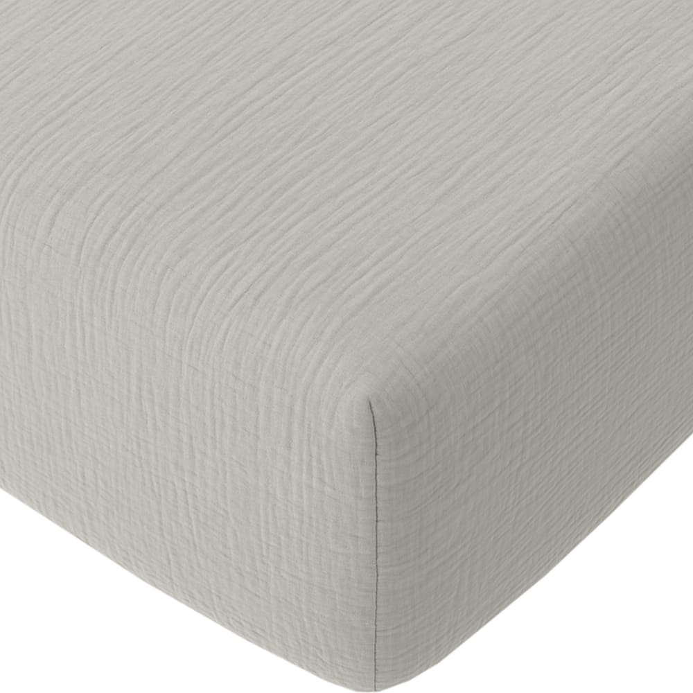 Drap housse 180x200 cm Gaze de Coton Lavé Gris Glacier