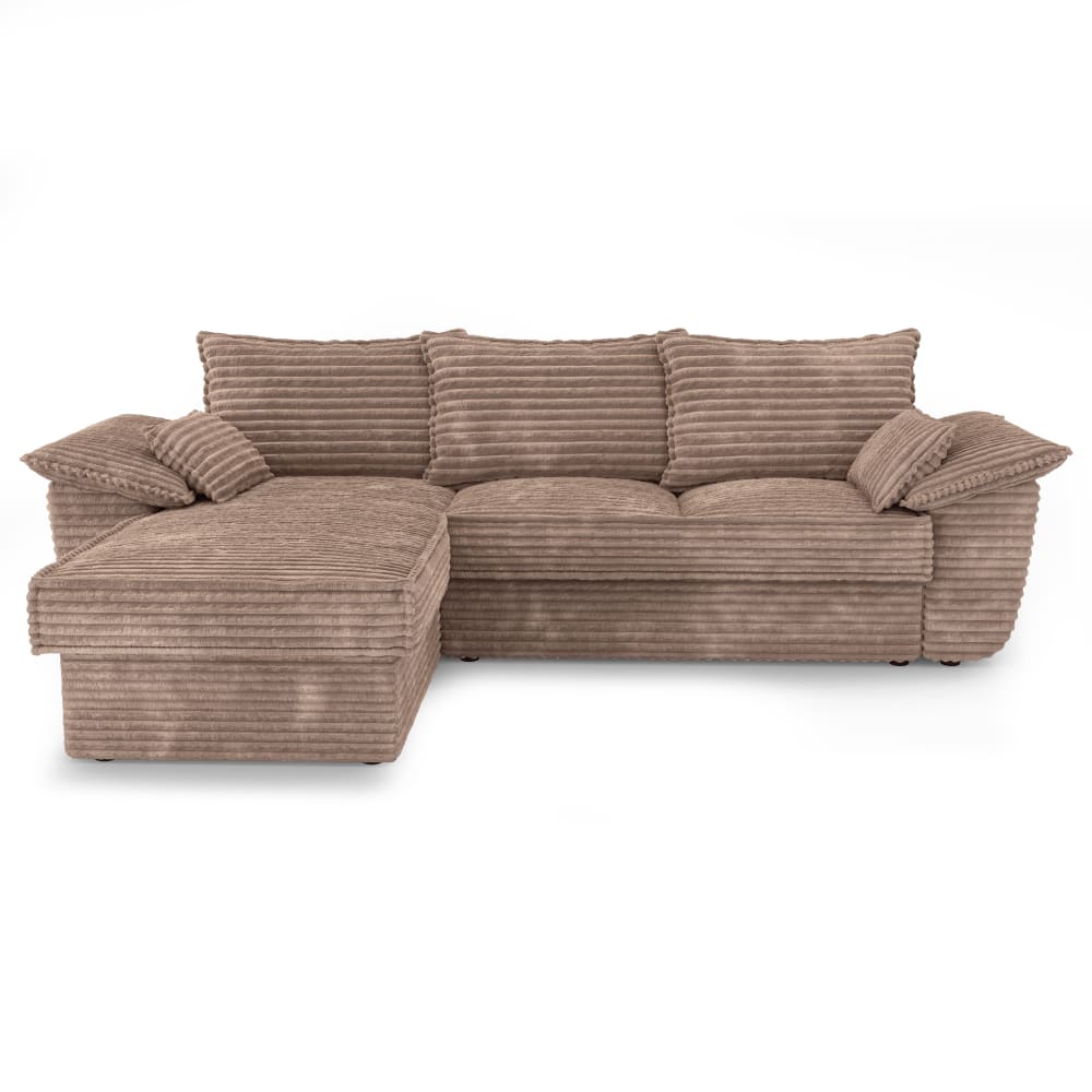 Canapé d'angle gauche convertible velours côtelé XXL taupe 257cm