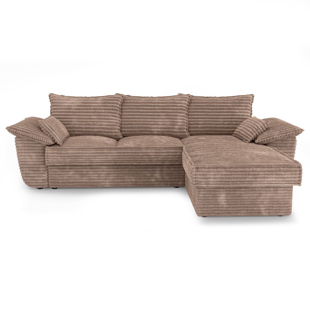 Canapé d'angle droit convertible velours côtelé XXL taupe 257cm