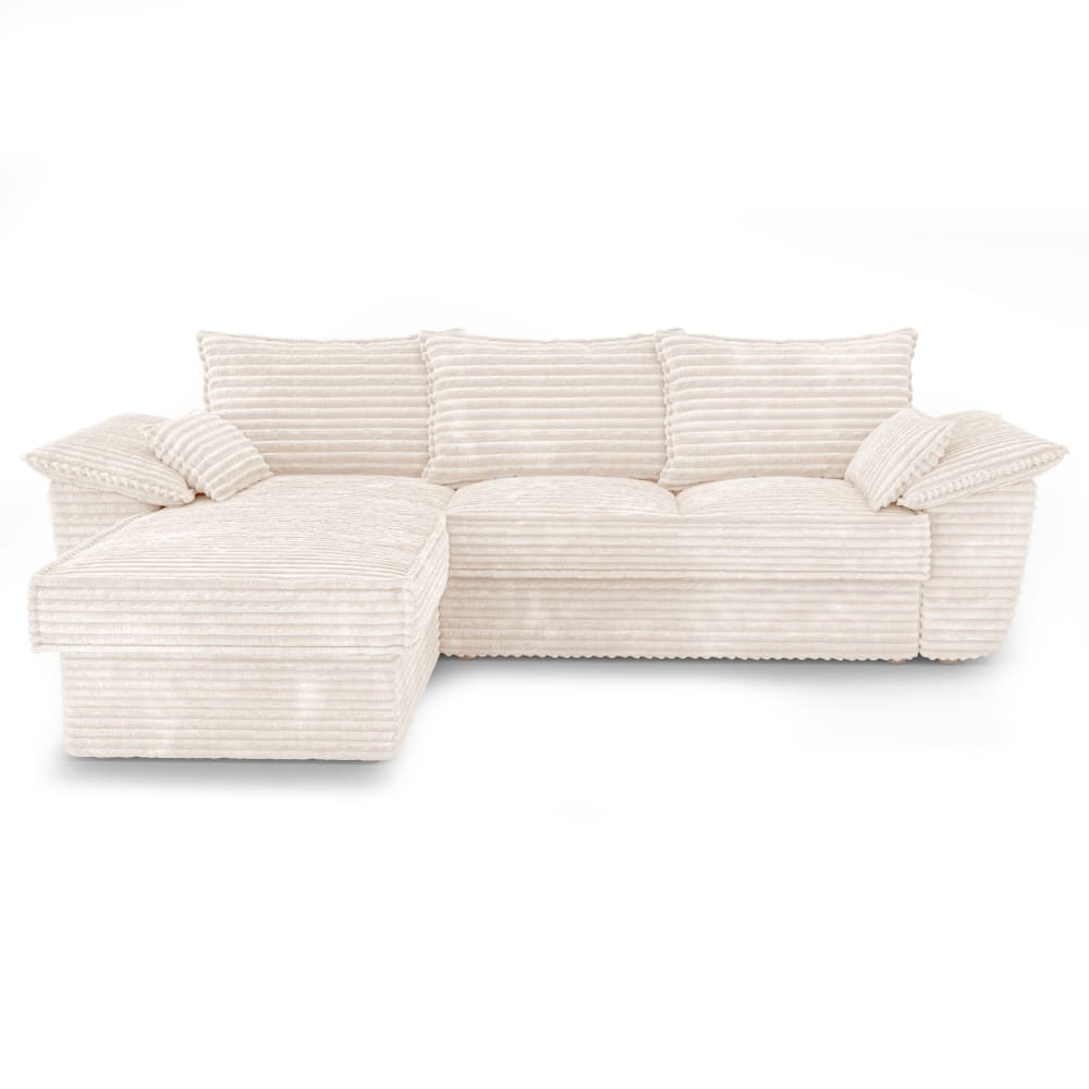 Canapé d'angle gauche convertible velours côtelé XXL crème 257cm