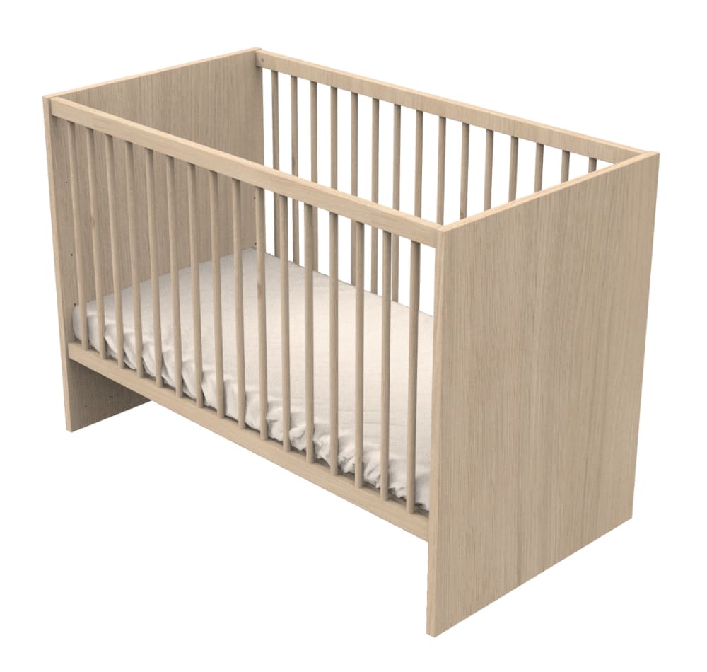 Sauthon Babybett 120x60 mit Holzstäben in Eiche-Save-Dekor mit Matratze BRAUN SPANPLATTE Baby