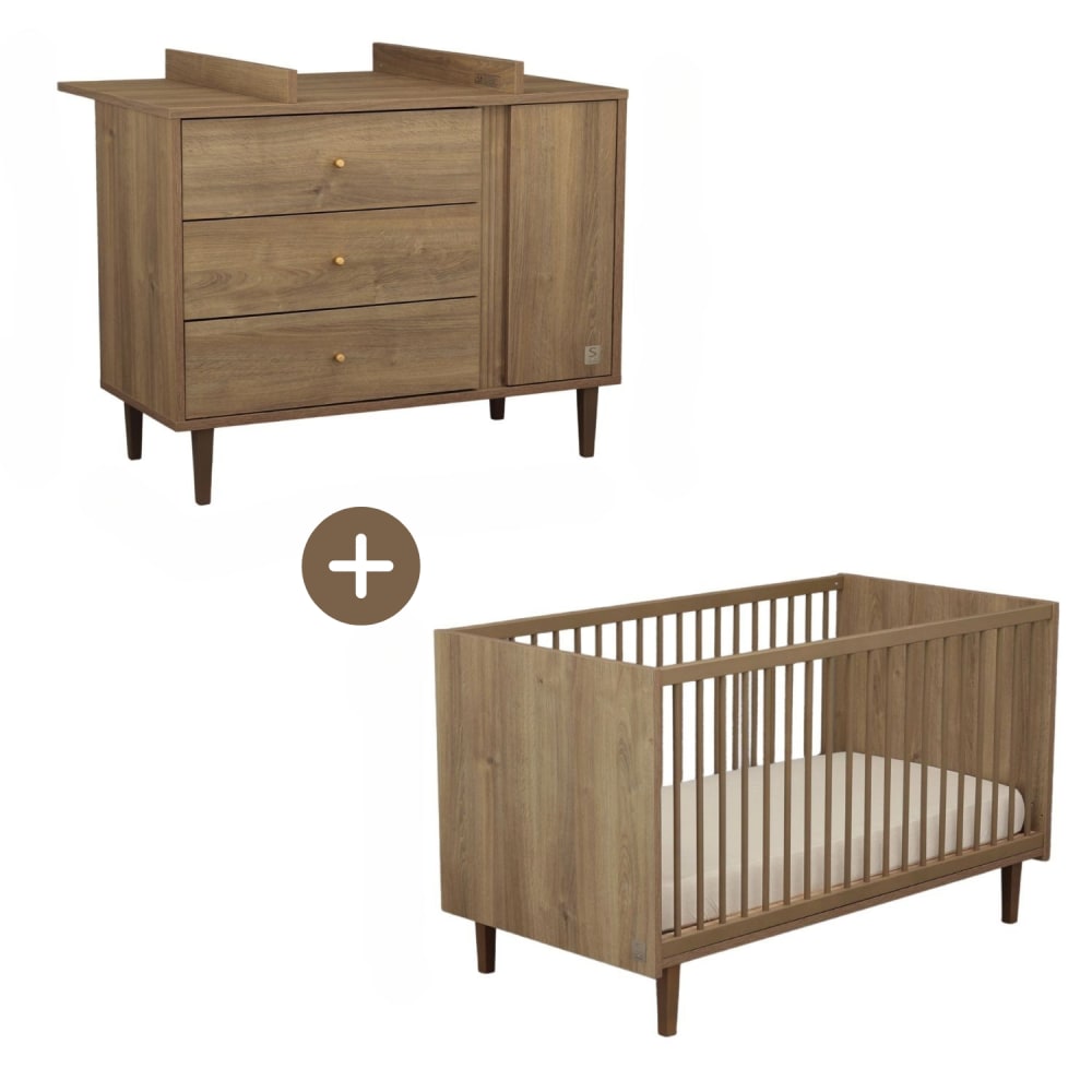 Chambre bébé évolutive Mokka, Lit 140x70 évolutif