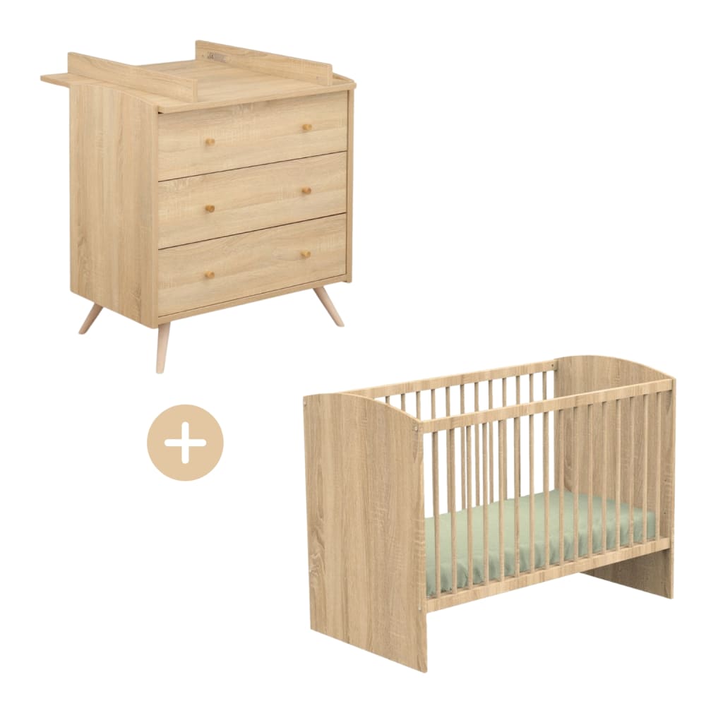 Sauthon Babyzimmer komplett Access, Bett 120x60 und Wickelkommode BRAUN SPANPLATTE Baby