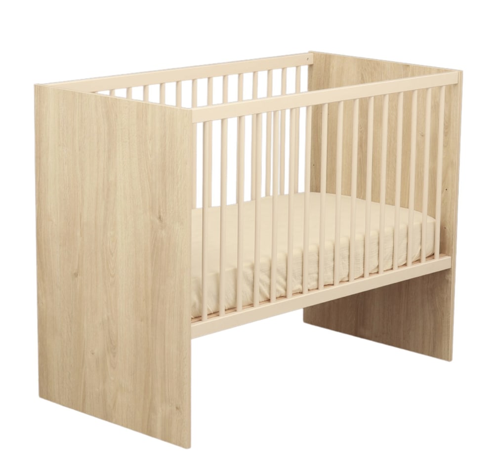 Sauthon Babybett 120x60 mit Gitterstäben und Kopfteilen aus Paneelen BRAUN SPANPLATTE Baby