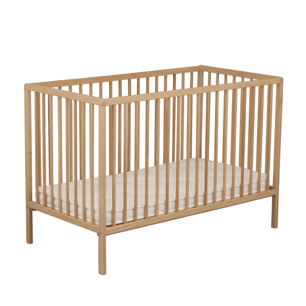 Lit tout barreaux en bois avec matelas