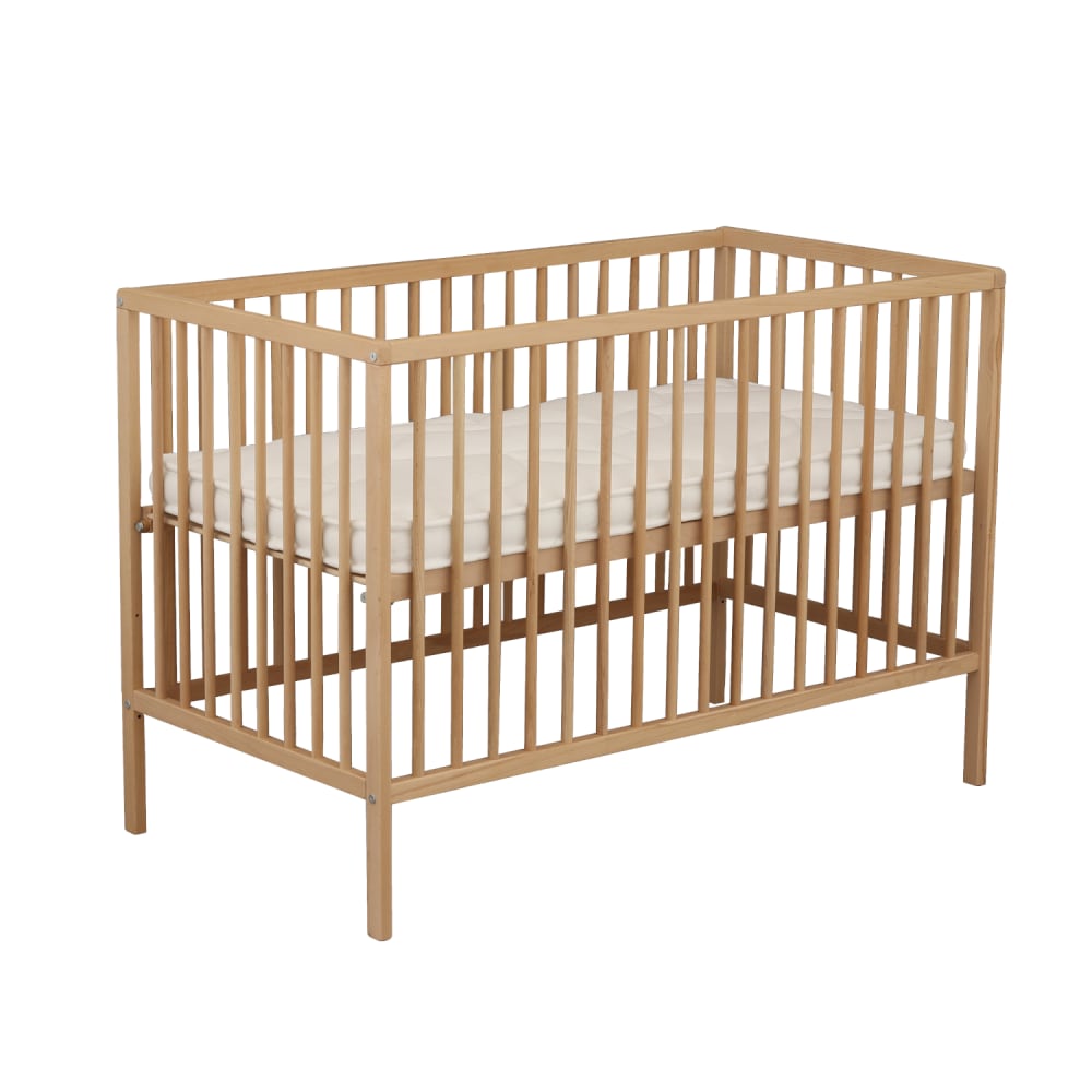 Lit bébé tout barreaux en bois avec matelas