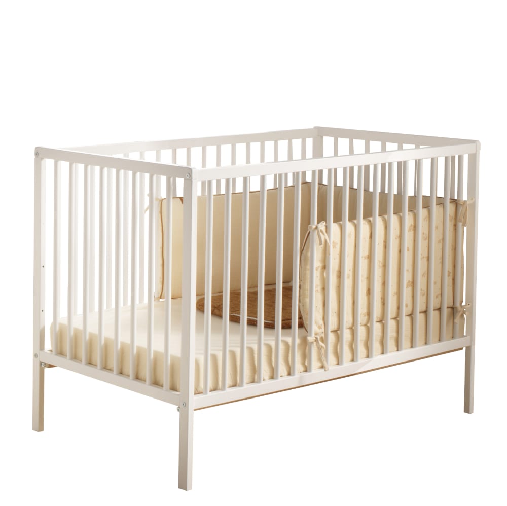 Baby Price Babybett mit Holzstäben inkl. Matratze WEISS HOLZ Baby